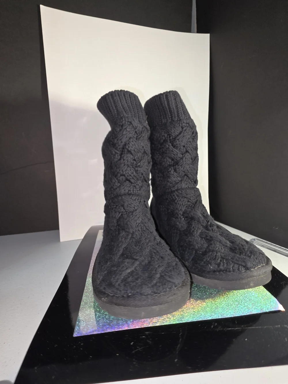 UGG Australia Isla Black Cable Knit Mid-Calf Winter Boots Size 6